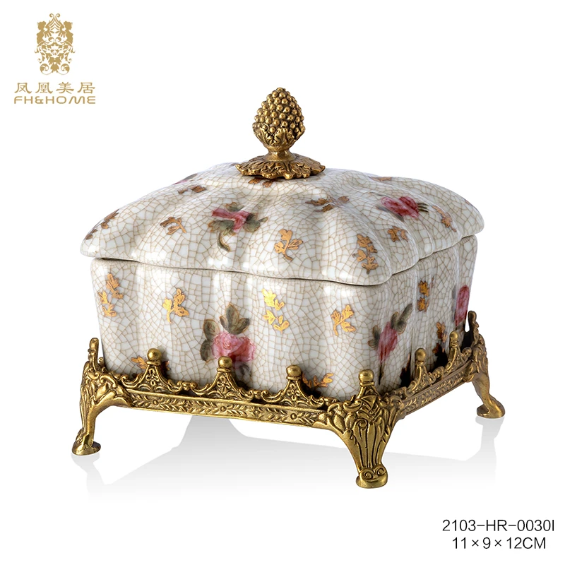 FH&HOME/凤凰美居奢华欧式陶瓷带盖摆件高档饰品收纳盖盒摆件