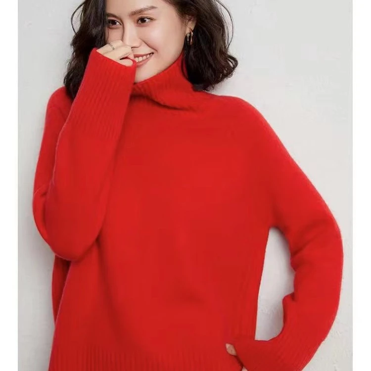 绒心羊绒 纯羊绒双纱休闲女套衫女式羊绒衫针织加厚保暖