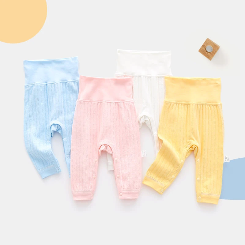 新生婴儿护肚裤春秋宝宝高腰裤打底裤睡裤方便换尿布开档摁扣开裆