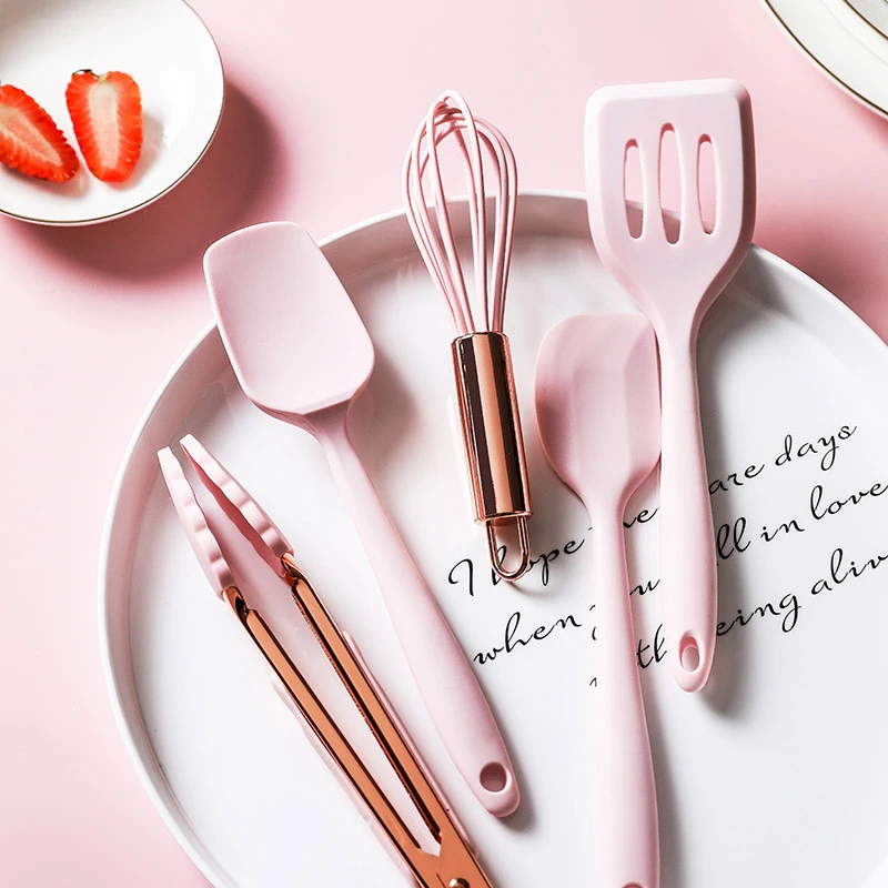 肆月 粉玉硅胶铲辅食耐高温锅铲厨具铲子不粘锅专用厨房宝宝辅食