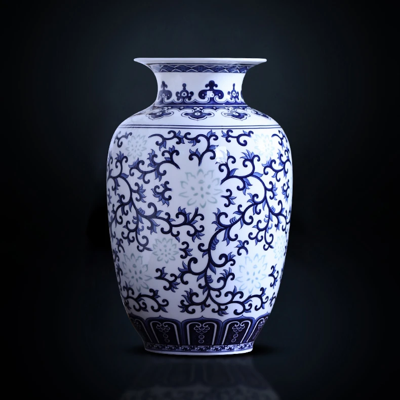 鸿轩景德镇陶瓷青花瓷花瓶玲珑骨瓷瓶子现代客厅插花酒柜装饰摆件