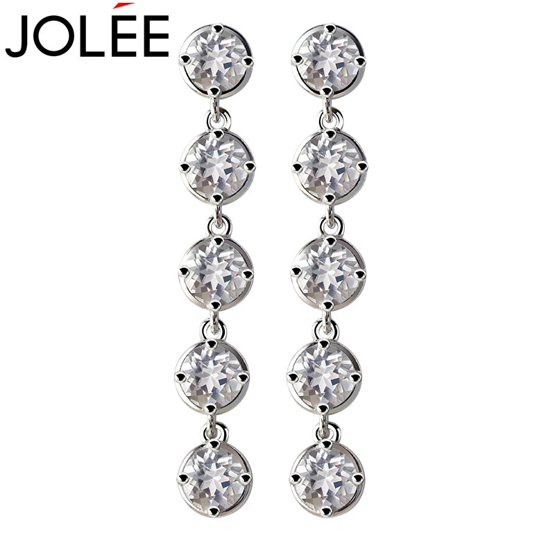 Jolee耳钉天然白水晶S925银耳环简约耳坠饰品 送女生轻奢节日礼物