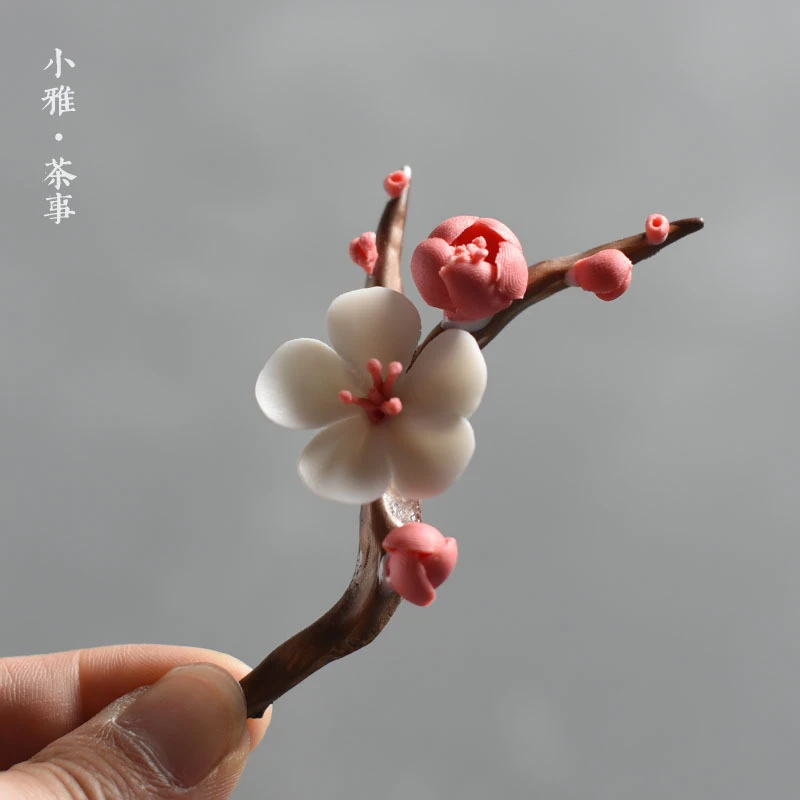 创意手作陶瓷梅花 茶席茶玩装饰精品摆件 手工瓷花茶道配件