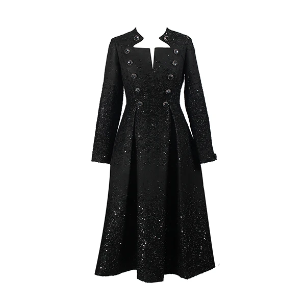 JOOOYS 设计师款女装高端亮片提花礼服黑色气质收腰连衣裙YY027