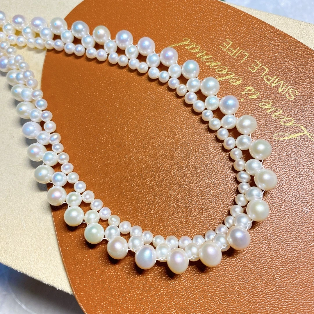 【薇岚朵】淡水珍珠近圆珍珠编织款颈链明星同款轻奢42cm总长3-8mm