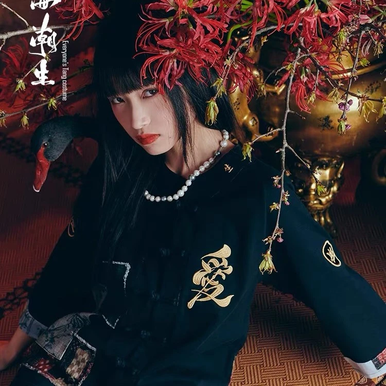 碧海潮生＜爱字禅衣＞春夏季中国风国潮宽松盘扣短袖t恤男女