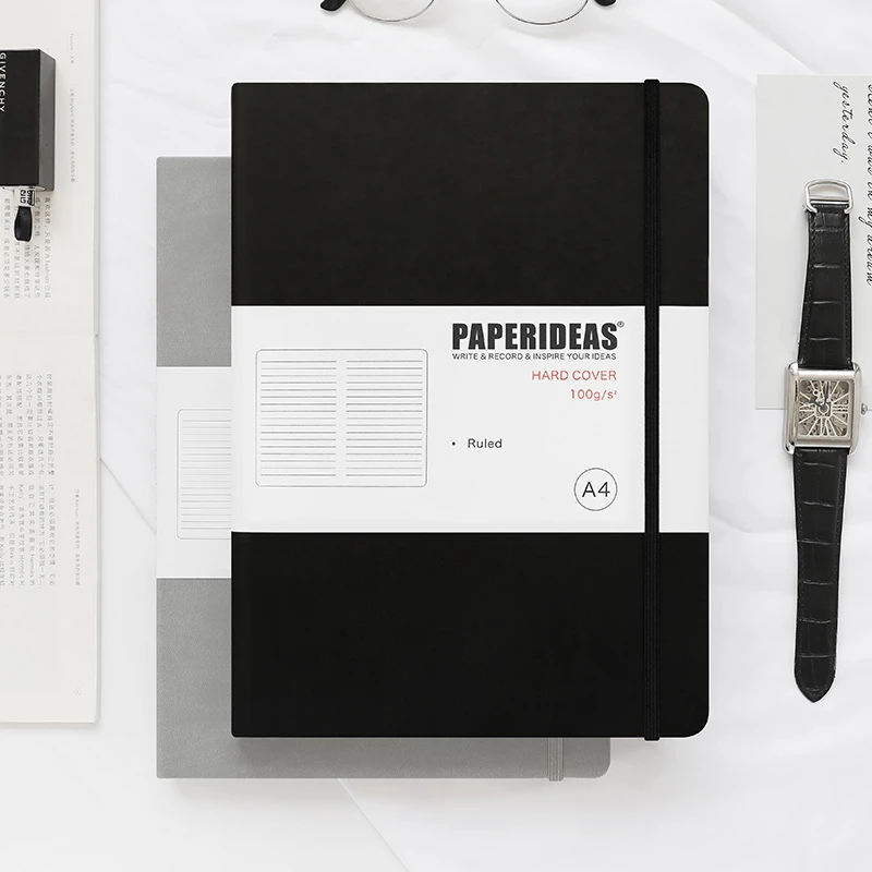 PAPERIDEAS笔记本a4加厚商务记事本硬面绑带网格本大号会议记录本