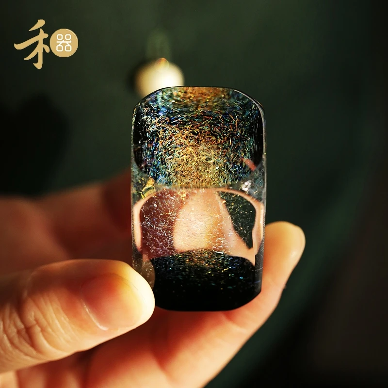 台湾禾器星空星际斑斓盖置高端盖碗盖托手工摆件耐热玻璃茶道配件