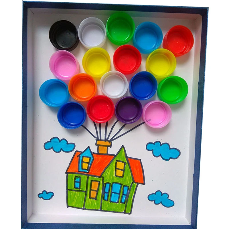 塑料盖子画瓶盖画鞋盒盖画变废为宝废旧利用环保手工飞屋环游记A4