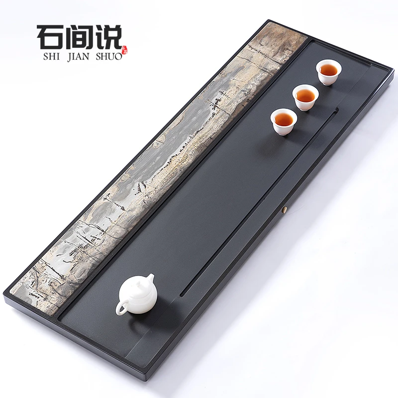 石间说国画石乌金石天然茶盘简约茶海中式家用客厅现代茶台墨韵