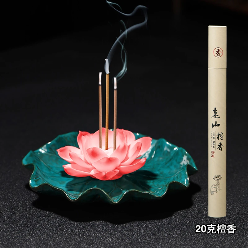 创意纯手工陶瓷三孔线香莲花香插摆件禅意家居饰品客厅装饰工艺品