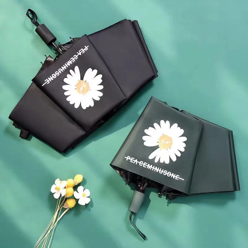 2020新款小雏菊全自动学生晴雨两用伞小巧通用雨伞简约黑胶