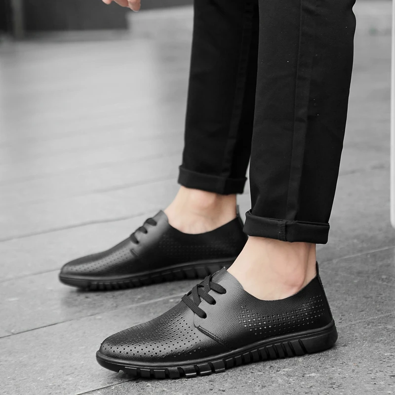 男鞋四季款透气休闲皮鞋软面软底男士商务休闲鞋正装鞋潮流男鞋子