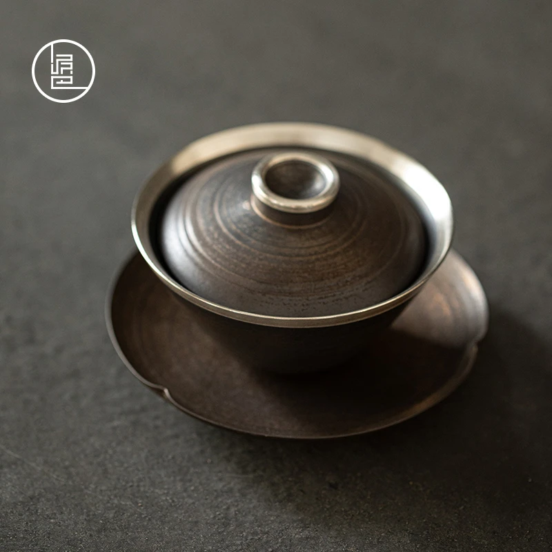 泥巴人家用粗陶薄胎陶瓷盖碗功夫茶具复古泡茶壶手抓壶