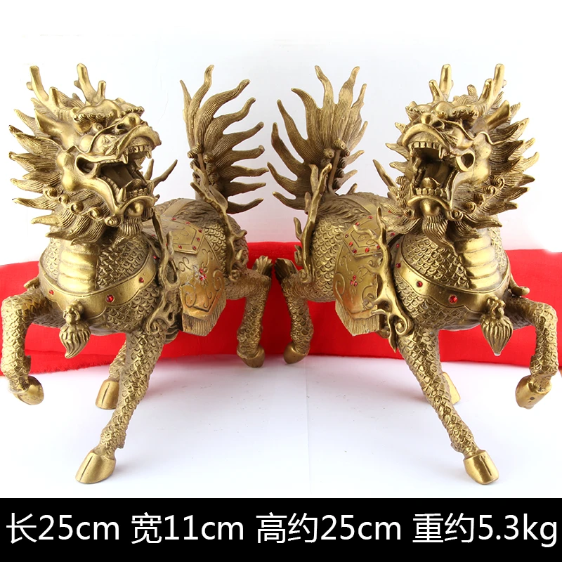 黄铜麒麟摆件火麒麟大号一对铜母子麒麟 铜戏珠麒麟二款可选