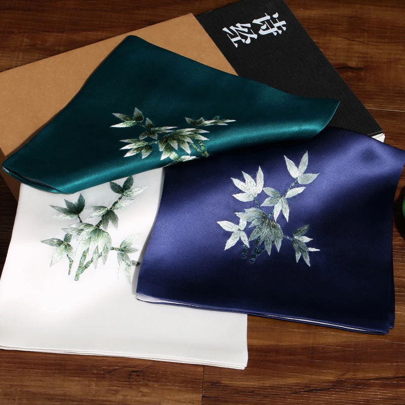 真丝苏绣手帕手工绣花手绢刺绣竹桑蚕丝手巾男士西装口袋方巾