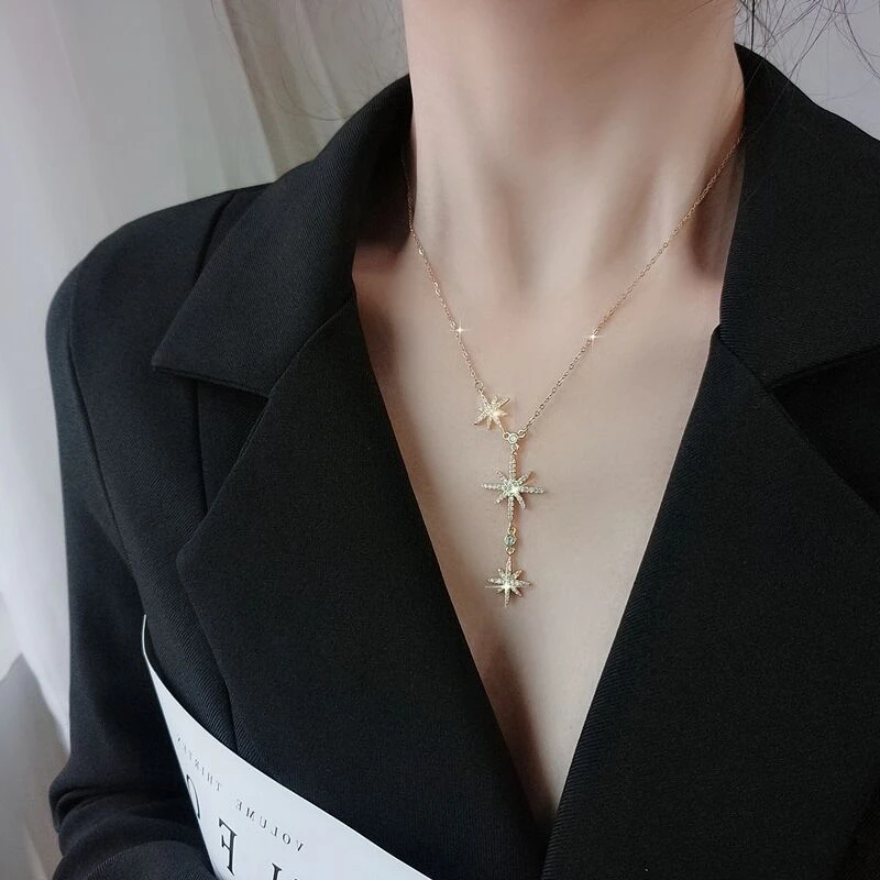 钛钢项链 秋冬新品长款八芒星轻奢气质百搭设计感锁骨链项链女