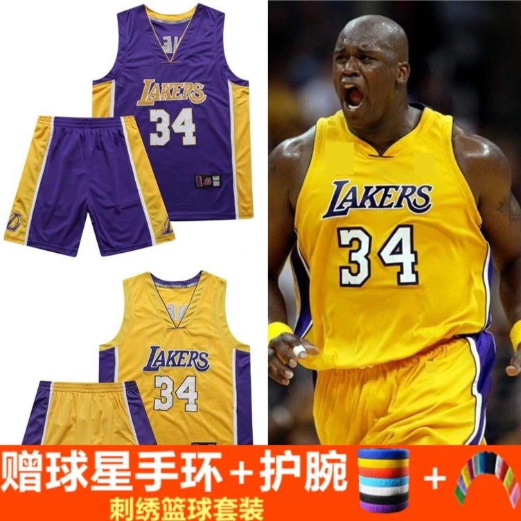 湖人队奥尼尔34号复古刺绣球衣加大码加肥戴维斯篮球服套装男定制