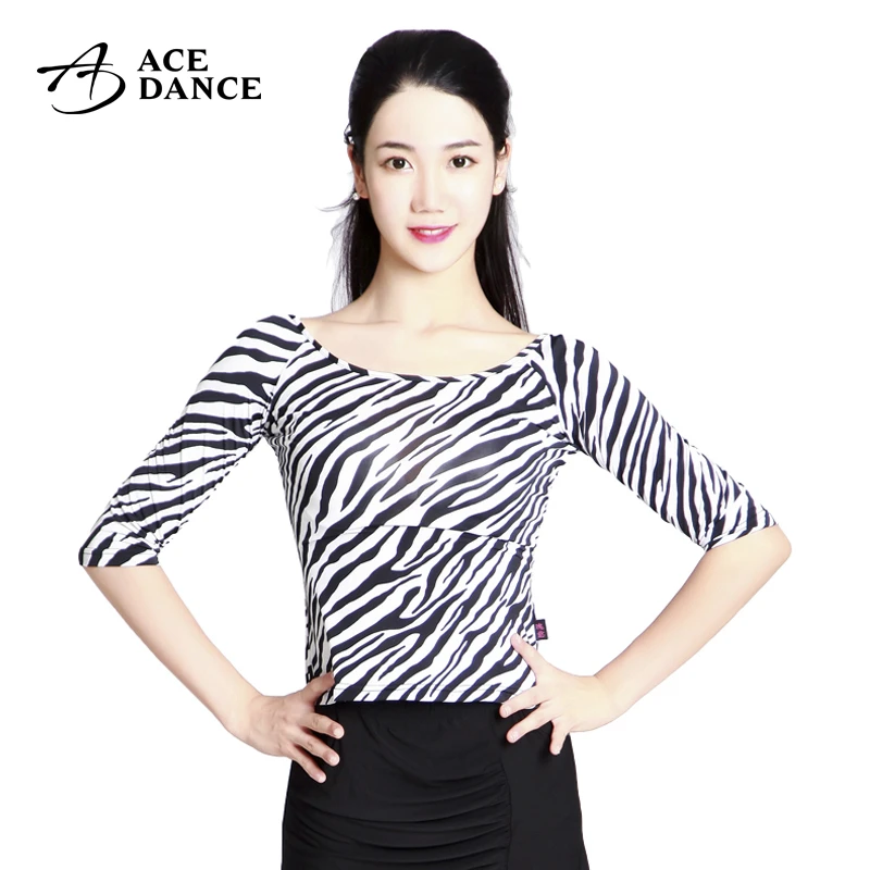 瑰意拉丁舞服装女成人上衣中袖七分袖国标舞上衣表演练功服演出服