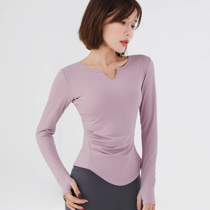 高品新款瑜伽圆领上衣女紧身长袖高级感健身服专业晨跑步运动T恤