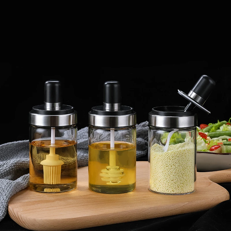 玻璃带勺调料罐家用厨房用品油盐罐胡椒粉油瓶调味瓶酱汁辣椒油罐