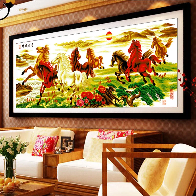 骏马腾飞八骏图十字绣线绣-非满绣