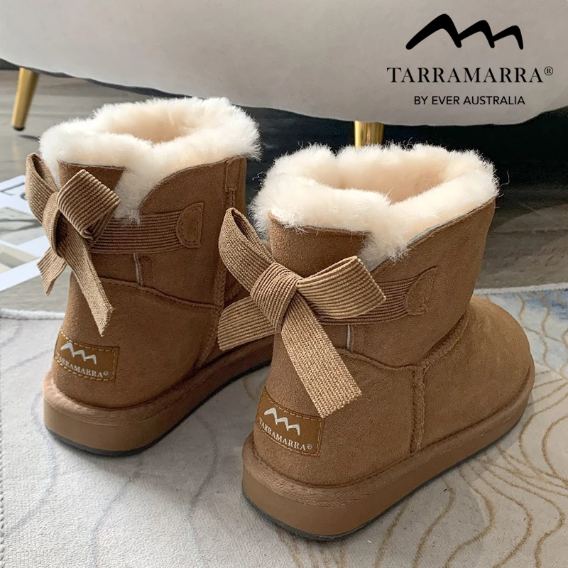 TARRAMARRA冬季保暖时尚雪地靴女鞋皮毛一体蝴蝶结加绒短靴811030