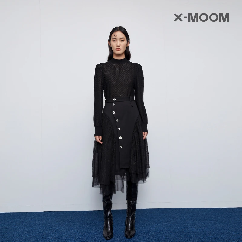 X--MOOM2021秋季新款设计感拼接网纱不规则半身裙裙ZUDQC17784