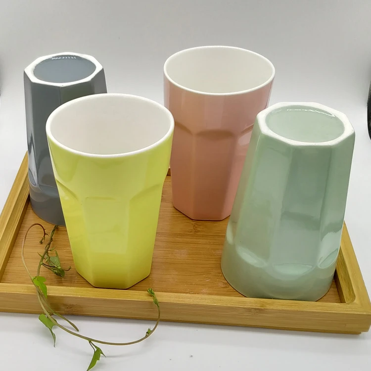 简约菱形无把杯糖果色陶瓷杯子四个套装刷牙漱口家用马克杯酒店杯