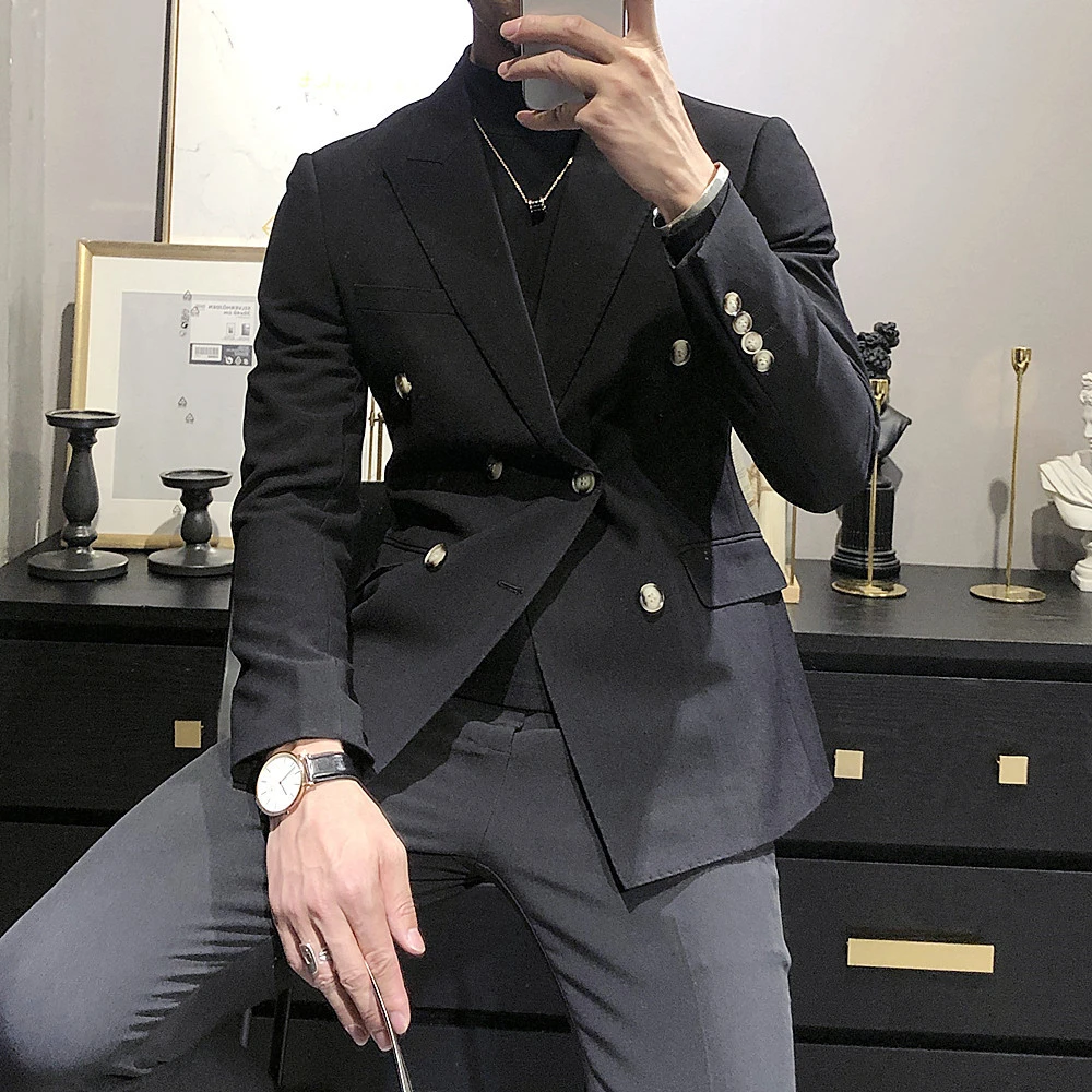 DX2236英伦风休闲西装男士韩版潮流男士双排扣西服外套发型师上衣