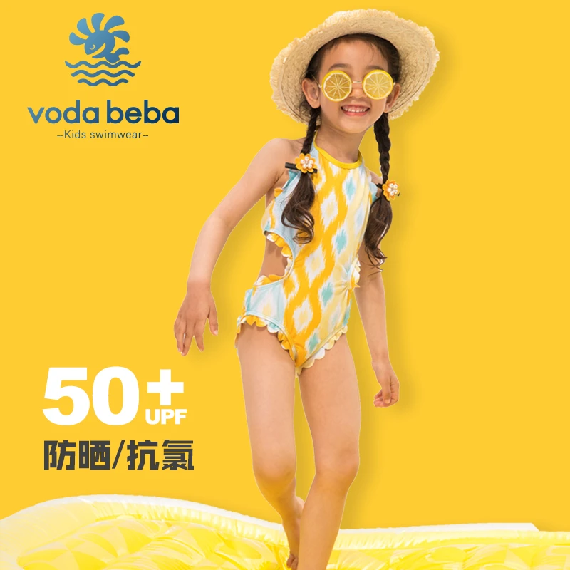 VODA BEBA儿童泳衣女童可爱女孩小公主中大童比基尼女童连体泳衣