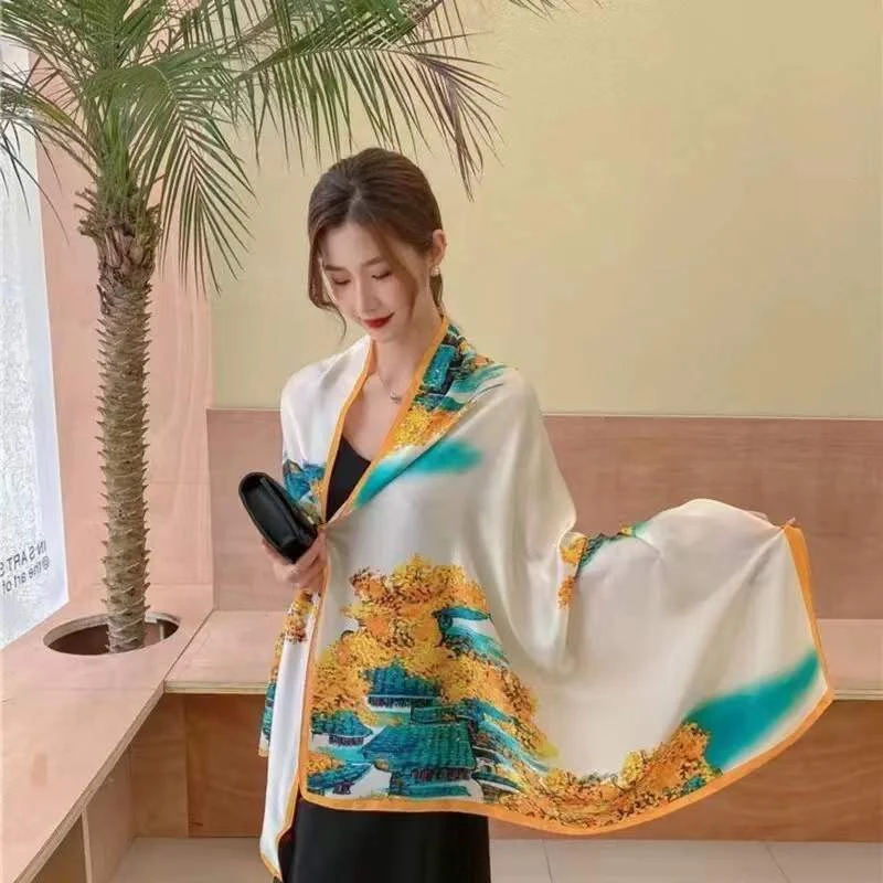 080【烟雨江南】180*90左右丽景缎长巾百搭丝巾