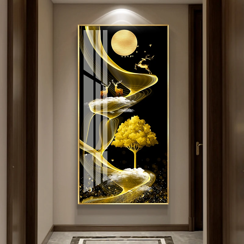 【花好月圆】高端大气入户玄关装饰画竖版过道壁画轻奢镶钻晶瓷画