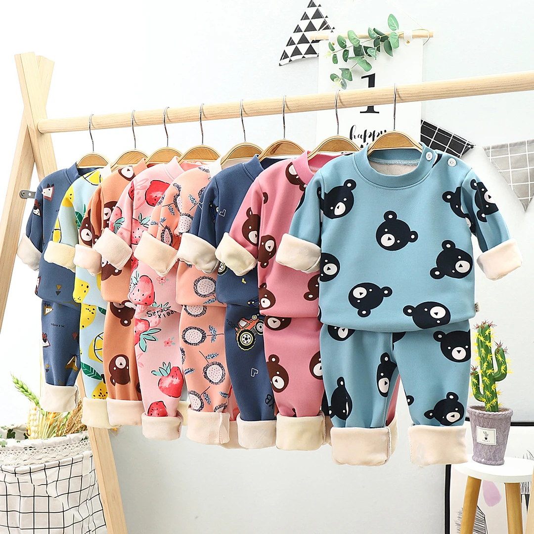 宝宝加绒保暖套装婴儿加绒加厚高腰秋冬款0-1-2-3-4岁男女童套装