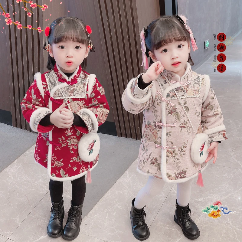 宝宝拜年服冬装女童中国风汉服周岁儿童唐装新年装国潮风旗袍棉服