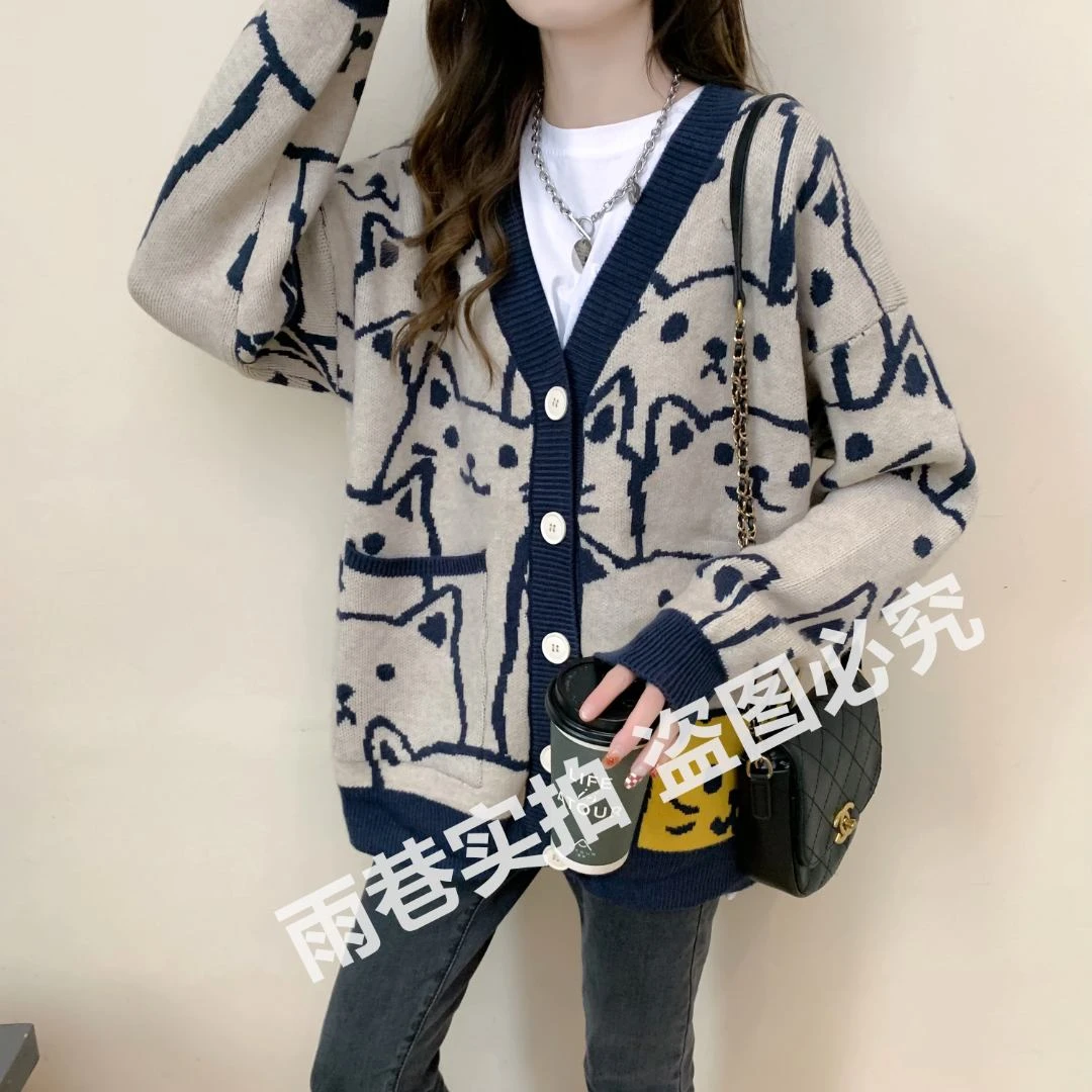 KS精品系列一堆猫咪提花针织毛衣开衫