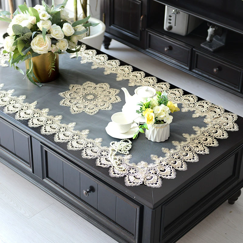 蕾丝茶几桌布长方形餐桌垫布防尘盖布网纱餐桌装饰垫欧式茶几台布