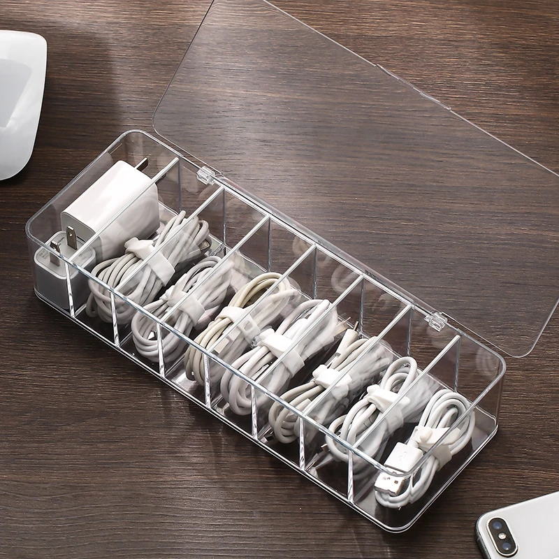 桌面数据线收纳神器手机充电器充电线整理分格绕线器电源线收纳盒