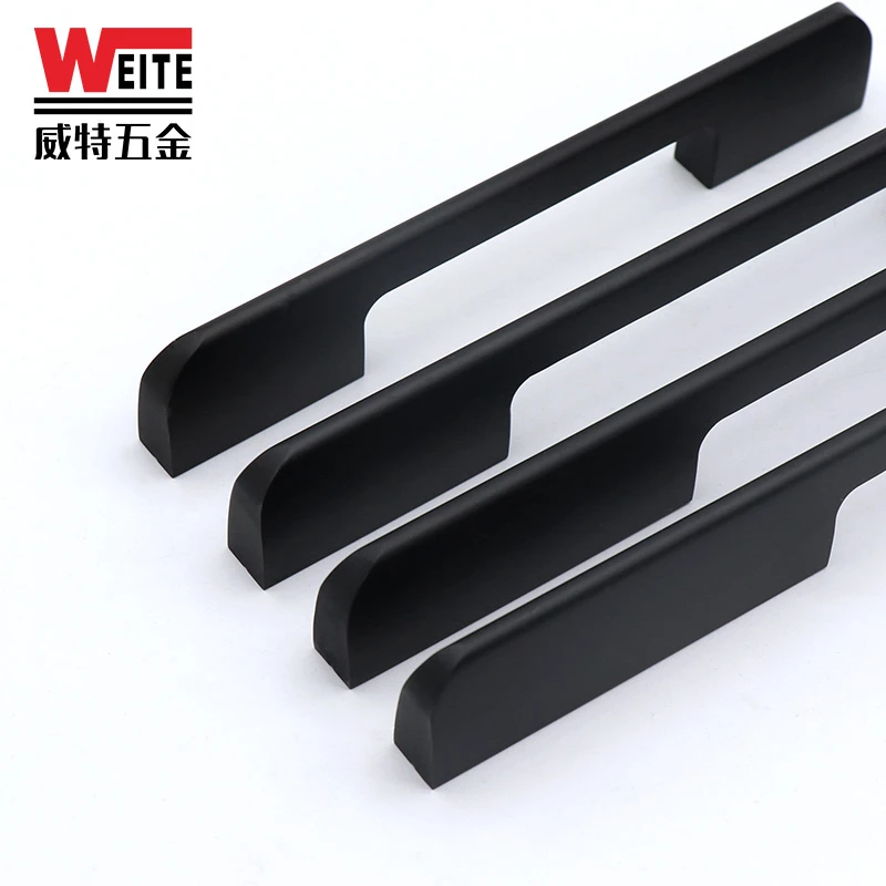 北欧衣柜门拉手加长 黑色橱柜抽屉铝合金小把手 简约轻奢金色拉手