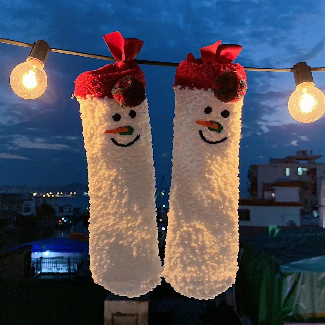 女冬季新款少女心卧室保暖居家地板袜复古可爱中筒毛绒圣诞睡眠袜