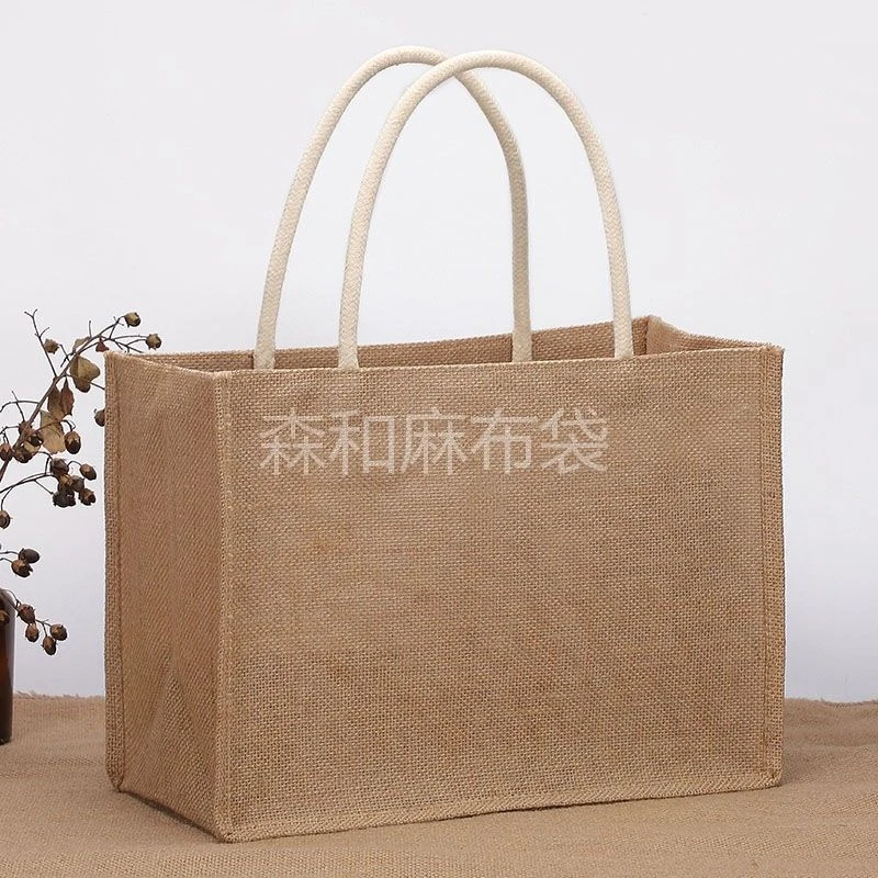 黄麻手提袋饭盒袋收纳袋防水麻布袋DIY改造大容量环保购物袋定制