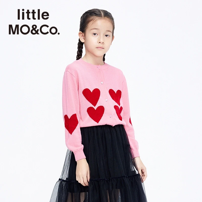 MOCO童装秋冬季圆领针织开衫毛织爱心套头外套女童#KBA3CAR008