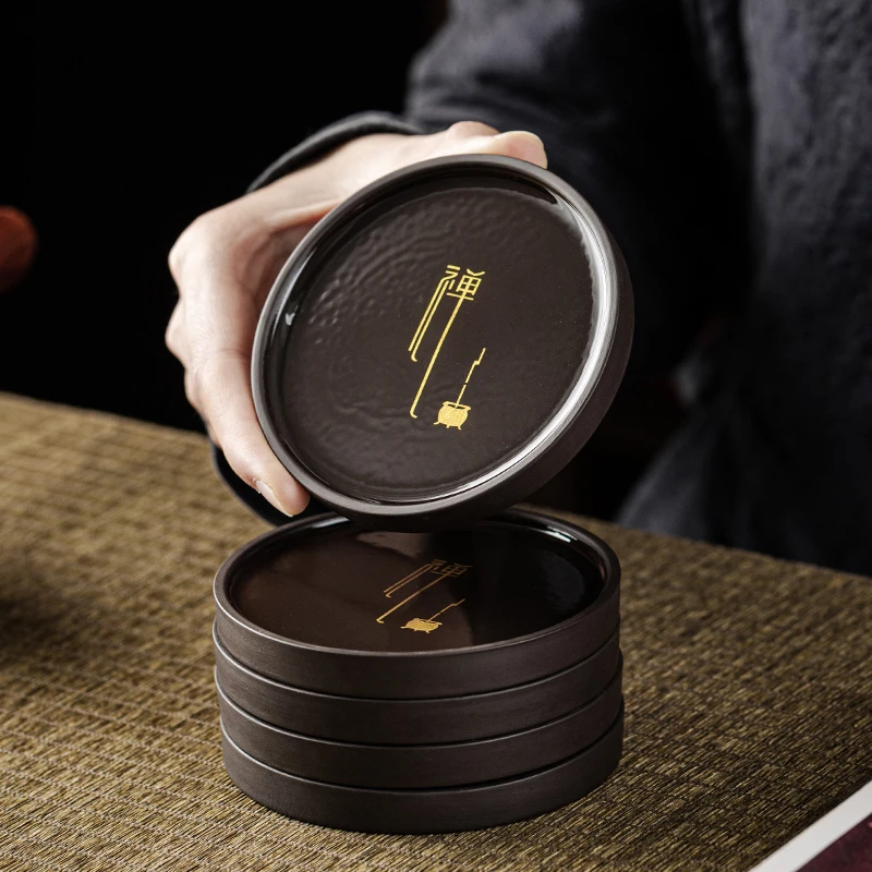 紫砂茶杯垫茶道功夫防烫茶杯托创意简约茶具配件紫泥隔热家用中式