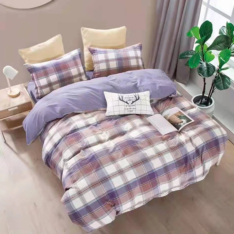 洛希系列-紫床裙款全棉色织水洗棉四件套高温水洗柔软