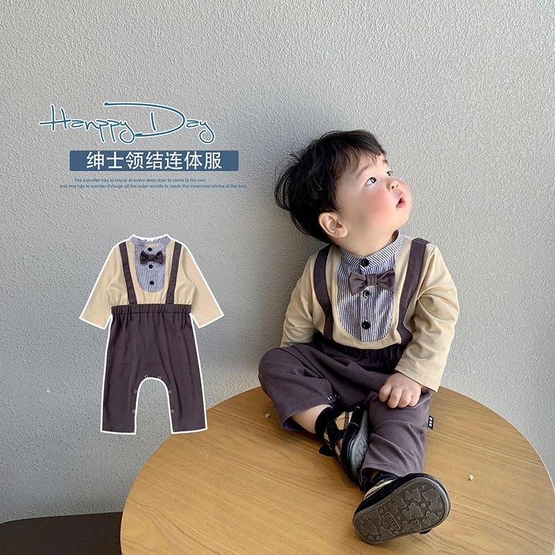 新款童装男宝宝连体衣男童哈衣小童周岁礼服爬衣爬服潮