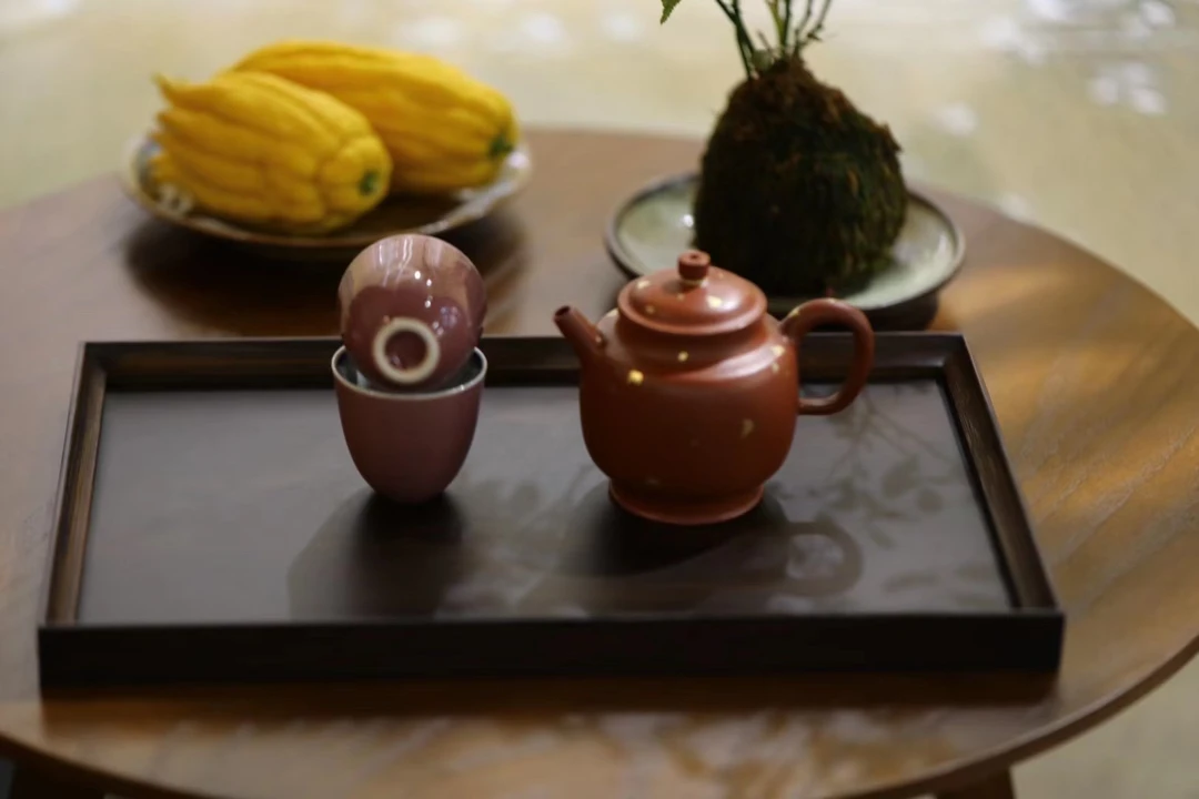 撒金宫灯套组壶·一壶两杯·120cc·7孔·朱泥小壶茶