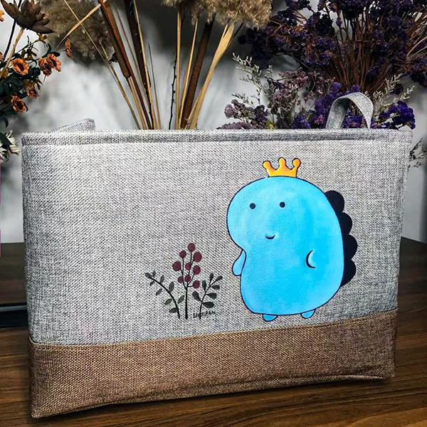 大号灰色亚麻家用恐龙收纳筐尺寸：42×32×28