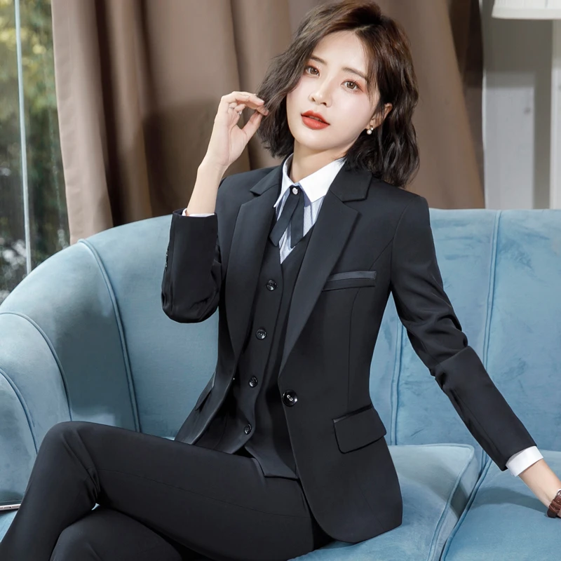 西服套装女韩版时尚修身工作服大学生面试商务气质黑色职业装春秋