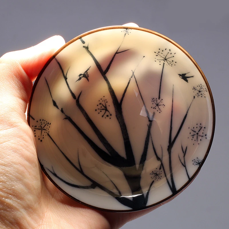 仁坤青花瓷斗笠杯套装功夫茶杯陶瓷日式主人杯复古单个茶盏品茗杯