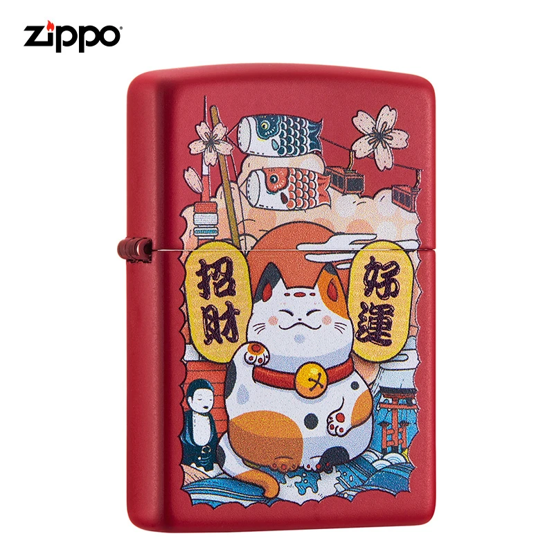 Zippo原装打火机正版国潮纯铜创意烤漆防风红色猫打火机TZ9901CY